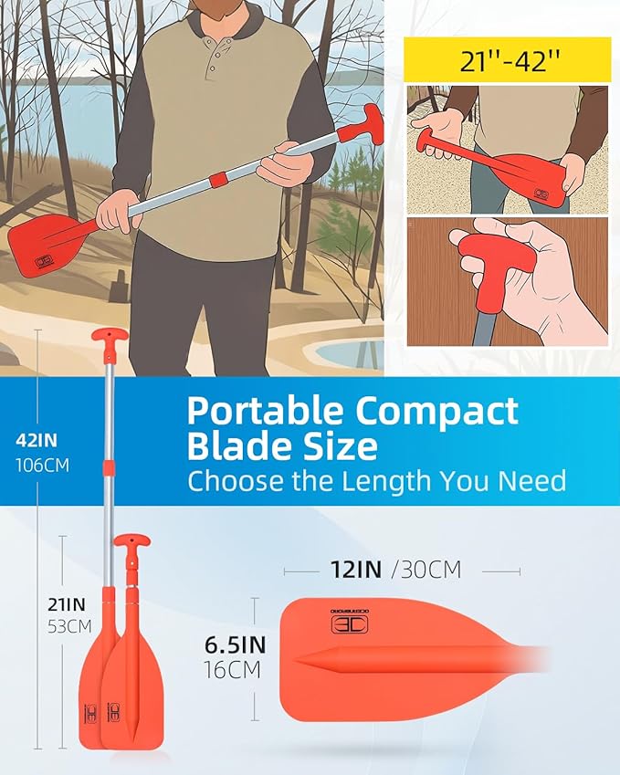 OCEANBROAD Telescoping Emergency Paddle 21''-42''（Assembling Required）/26''-54'' Aluminium Shaft for Kayaking Boating Canoeing River Tubing-StrideForce Fitness