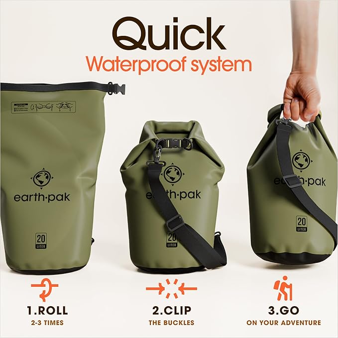 Earth Pak Waterproof Dry Bag - Roll Top Waterproof Backpack Sack Keeps Gear Dry for Kayak with Waterproof Phone Case-StrideForce Fitness