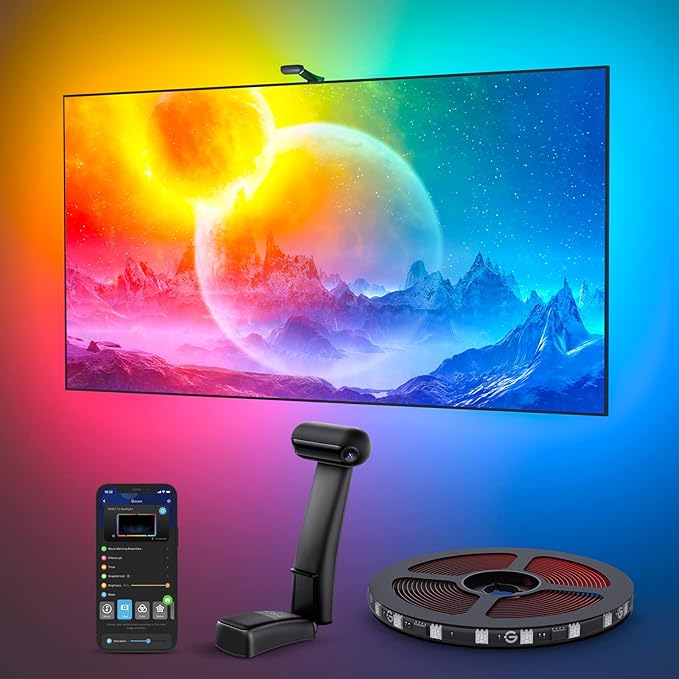 Govee Envisual TV Backlight T2 with Dual Cameras, 16.4ft RGBIC Wi-Fi LED Backlights for 75-85 inch TVs, Double Light Beads, for Home Decorations, Smart App Control, Music Sync-StrideForce Fitness