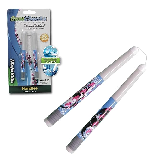 GumChucks Orthodontic Flossers Dental Floss - Floss for Braces - Brace Floss Picks - Gum Flossing Picks - Ortho Dental Flossers (Old Skulls - Ninja Vitis)