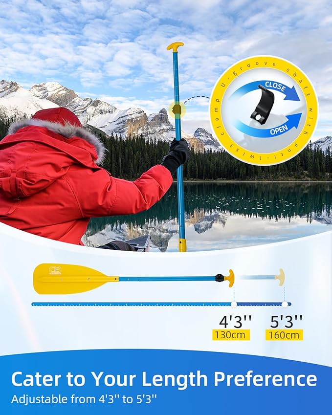 OCEANBROAD Canoe Paddle, Adjustable from 4'3''to 5'3''/130cm to 160cm Aluminum Shaft with Plastic Blade for Canoeing Boating Kayaking, 3-Piece Floatable Oar-StrideForce Fitness