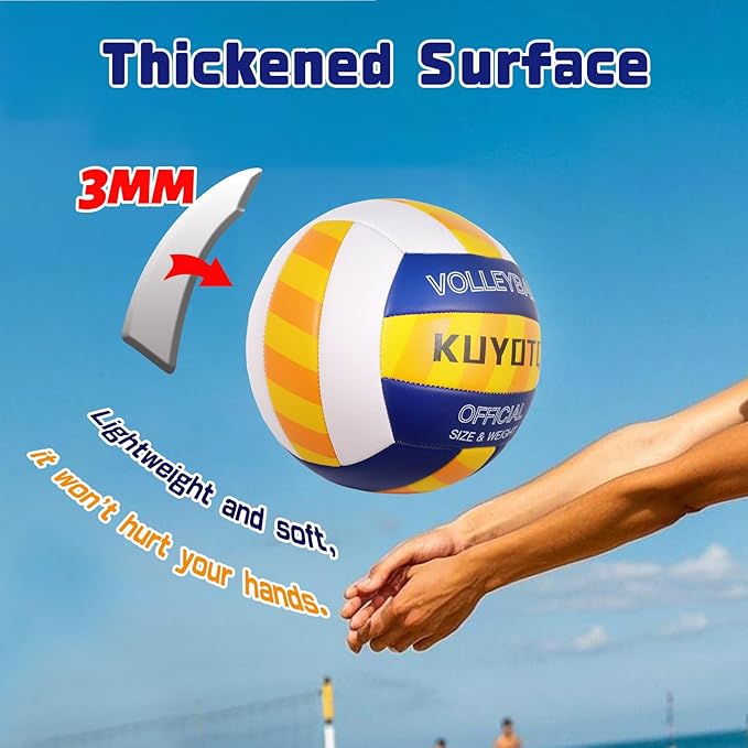 KUYOTQ Official Size 5 in&Outdoor Beach Volleyball,3MM Thickened Surface Soft Leather Youth Womens Mens Volleyball for Game Gym Training(Deflated)-StrideForce Fitness