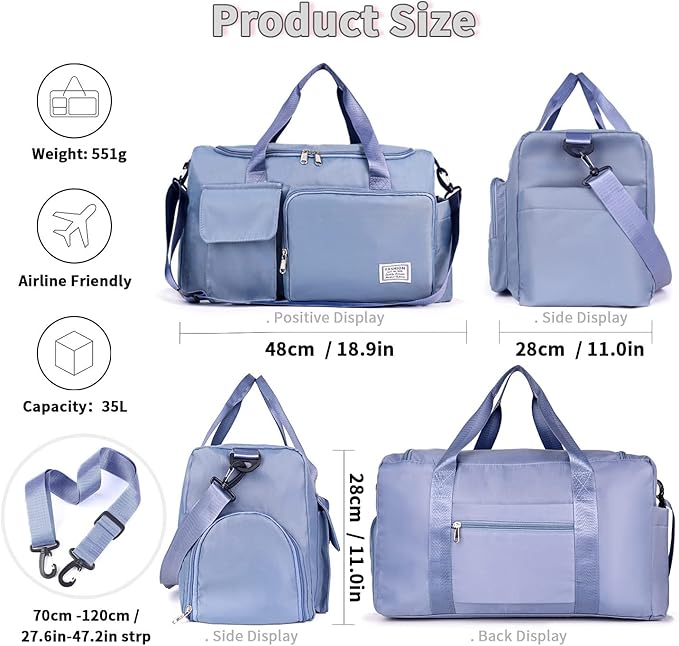 FIORETTO Women's Gym Duffle Bag with Shoes Compartment, 37L Capacity, Ideal for Travel, Gym, Sports, Duffel, Weekender-StrideForce Fitness