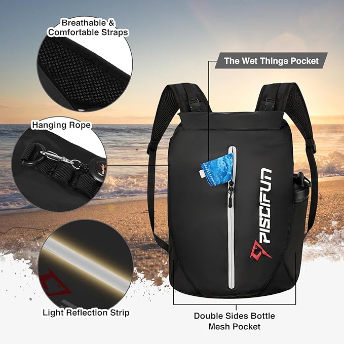 Piscifun Dry Bag Waterproof, Lightweight Dry Backpack Roll-Top Sealed with Waist Pouch and Phone Case Keeps Gear Dry Inside for Kayaking, Boating 10L 20L 30L-StrideForce Fitness