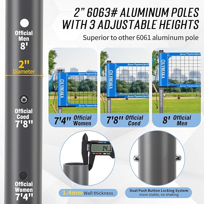 2025 Outdoor Professional Volleyball Net Set for Backyard Beach with Tetoron Net, Adjustable 2" Aluminum Poles, PU Volleyball,Carry Bag - Easy Setup & Anti-Sagg with 2 Tension Adjusters-StrideForce Fitness