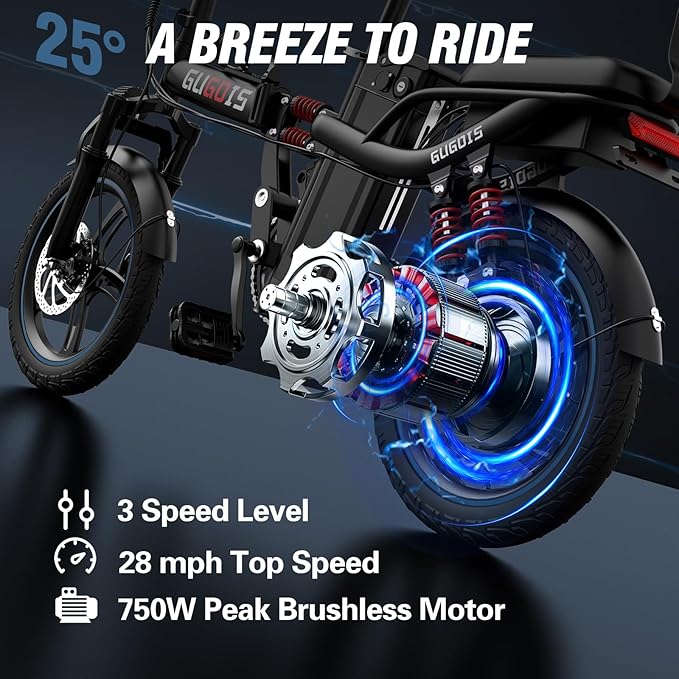 2 Seater Electric Bike for Adults,Mini Bike 500/750 Motor,28MPH,48V/15AH Removable Battery,25-30Miles 16" Fat Tire Commuter Ebike,Full Suspension Foldable Electric Bicycles for Adults Teens-StrideForce Fitness