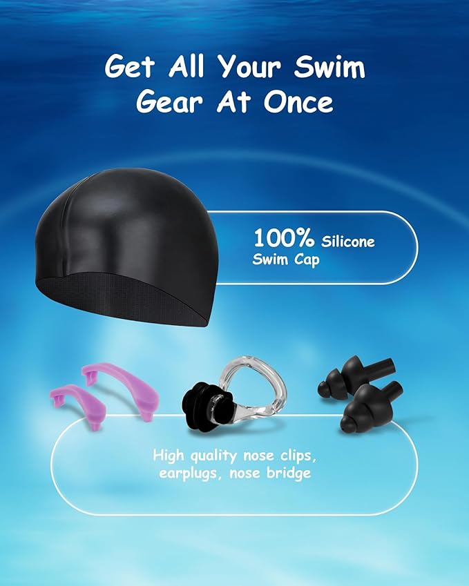 Kids Swim Goggles, Anti-fog and UV Protection with Swim Cap for Age 3-15 Youth Boys Girls Toddler-StrideForce Fitness