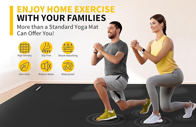 CAMBIVO Large Exercise Mat for Home Workout, 8'x6'/7'x5'/6'x4' (7 mm) Extra Thick Exercise Mat for Home Gym, Shoe-Friendly, Non-Slip Gym Mat for Jump Rope, Weights, Cardio, Fitness-StrideForce Fitness