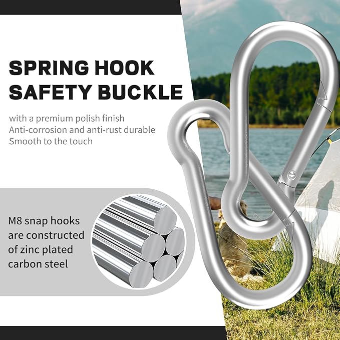 Carabiners Clip Spring Snap Hook,Heavy Duty Galvanized Steel(10&120PcsM6,50PCSM8&30PCSM10) Carabiner,Safety Quick Links Snap Hooks,Spring Clips for Swing Hammock Camping Keychain Outdoor-StrideForce Fitness