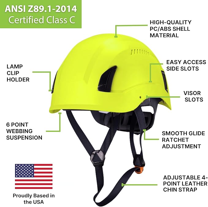 Land Helmets EcoPro Safety Helmet - ANSI/ISEA Z89.1-201 Type 1 Class C Vented - OSHA Approved - Lightweight Helmet with 6 Pt Suspension for Arborist, Industrial & Fall Protection-StrideForce Fitness