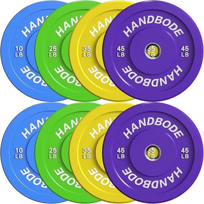 Colored Bumper Weight Plates Olympic Weight Plate Set 2-Inch, 10/15/20/25/35/45/55 lb Barbell Weight Plates Set for Home Gym, Rubber Strength Training Weights Plates for Weight Lifting-StrideForce Fitness