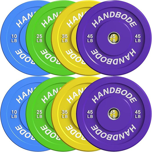 Colored Bumper Weight Plates Olympic Weight Plate Set 2-Inch, 10/15/20/25/35/45/55 lb Barbell Weight Plates Set for Home Gym, Rubber Strength Training Weights Plates for Weight Lifting-StrideForce Fitness