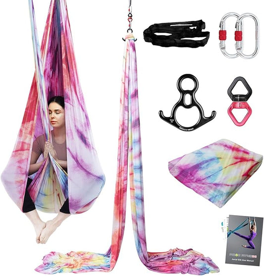 PRIOR FITNESS Aerial Silks Kit Colorful 9/15/20 Yards 40D Nylon Fabric Hammock Set With Hardware & Guide for All Levels Of Aerial Yoga Practice and Acrobatic Flying For Adults Aerial silk-StrideForce Fitness