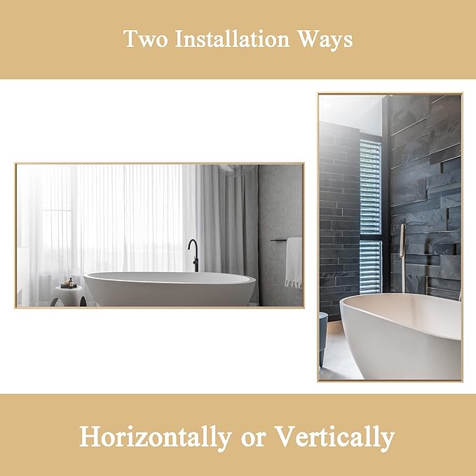 27x40 Inch Orange Gold Bathroom Mirror for Wall, Aluminum Frame Rectangle Rectangular Vanity Mirror, Modern Large for Bedroom, Living Room, Horizontal or Vertical-StrideForce Fitness