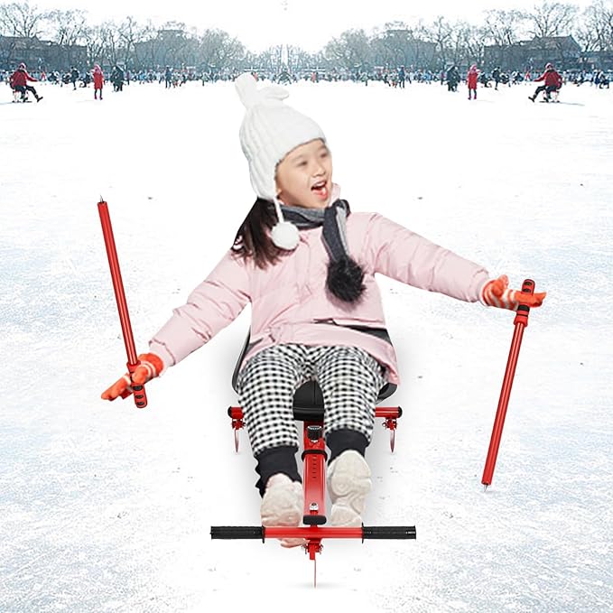 Snow Racer Sled, Modern Ski Scooter Scooter Board Snow Racer Sled up to 176.4lbs for Kids and Adults-StrideForce Fitness