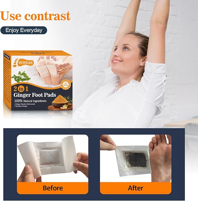 2 in 1 Foot Pads, 20 Pads Tear and Use Pure Ginger Bamboo Wormwood Foot Pads, Bigger Adhesive ''Stay in Place'' Goodnight Pads-StrideForce Fitness