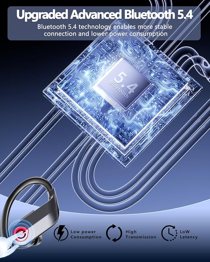 EUQQ Ear Buds Wireless Bluetooth Earbuds, Noise Cancelling Headphones 120H Playtime，IPX7 Waterproof Sports with Earhooks,LED Display Wireless Earphones for Running Gym Workout-Black-StrideForce Fitness