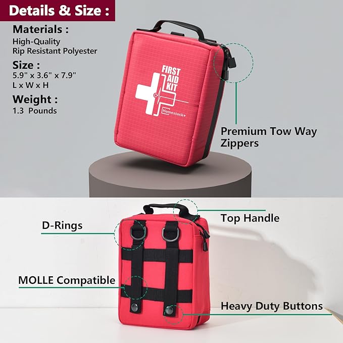 First Aid Kit, Professional Trauma First Aid Kit with Labelled Compartments Molle System for Car, Hiking, Backpacking, Camping, Traveling, and Cycling-StrideForce Fitness