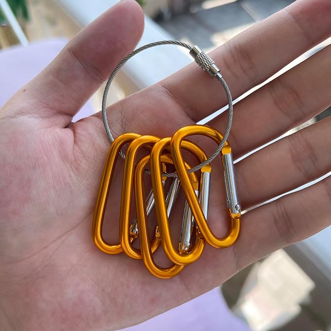 30PCS Aluminum Carabiner Clips, 2" D Shape Spring Snap Hooks Carabiner with 30PCS Keyring Keychain Hook-StrideForce Fitness