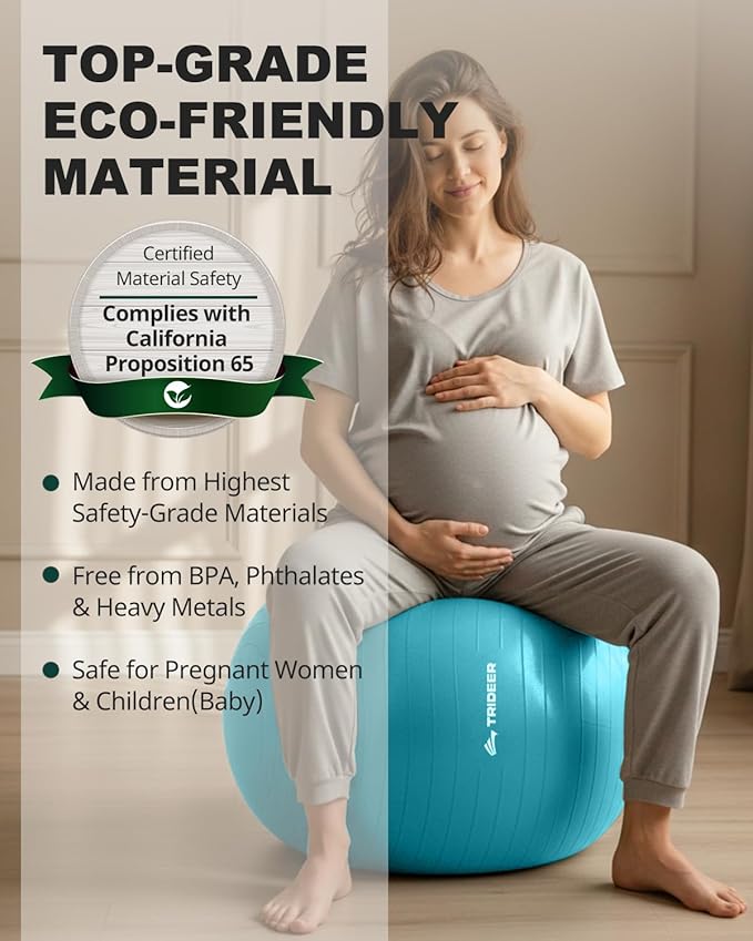 Trideer Extra Thick Yoga Ball Exercise Ball, 5 Sizes Gym Ball, Heavy Duty Ball Chair for Balance, Stability, Pregnancy, Quick Pump Included-StrideForce Fitness