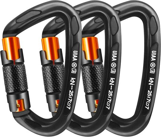 Climbing Carabiner Clips 25kN Auto Locking Carabiner, Professional Heavy Duty Large Locking Carabiner Clips for Rock/Ice Climbing Rappelling Rescue Swing etc, D Shaped, Large Size-StrideForce Fitness