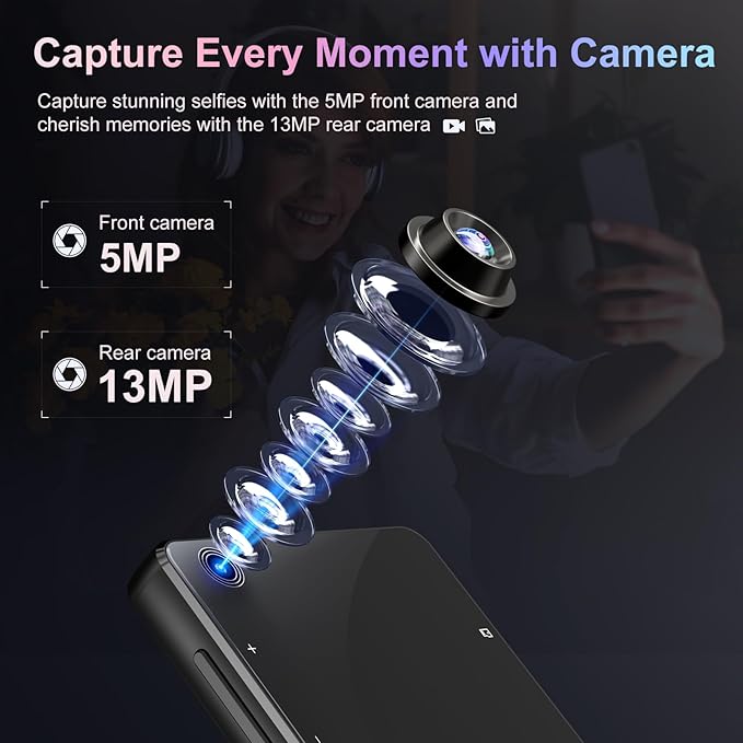 80GB MP3 Player with Bluetooth and Camera, Android 13 OS MP3 & MP4 Player with 4" Touchscreen and Speaker, Spotify Music Player with Audible, FM Radio, Amazon Music, Play Store-StrideForce Fitness