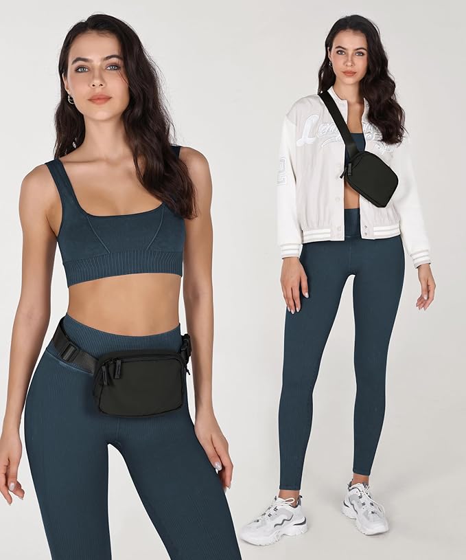 ODODOS Unisex Mini Belt Bag with Adjustable Strap Small Fanny Pack for Workout Running Traveling Hiking, Elegant Black-StrideForce Fitness