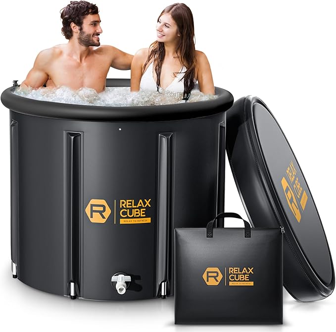 Ice Bath Tub for Athletes, 116 Gal XL Cold Plunge Tub for Recovery and Cold Water Therapy, Portable Multiple Layered Ice Pod Barrel for Outdoor, Inflatable Icebath Tub at Home, Pure Black-StrideForce Fitness