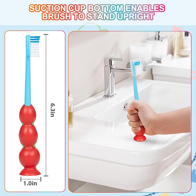 Toddler Toothbrush - Kids Toothbrush Soft Bristles with Suction Cup for Easy Storage, for Age 2-4 and Older, Pack of 4