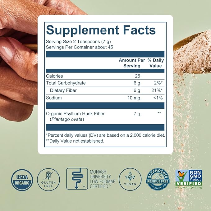 Psyllium Husk Fiber Unflavored (6g Per Serving) - Gluten-Free Fiber Supplement for Women & Men - Psyllium Husk Powder for Healthy Digestion, Bowel Regularity & Bloating Relief - 45 Servings-StrideForce Fitness