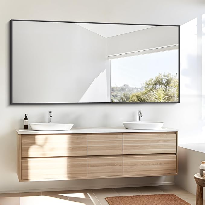 Bathroom Mirror,30x60 inch Large Wall Mirror for Bathroom Wall Mounted Black Rectangle Corner Mirrors,Black Bathroom Mirror for Living Room,Farmhouse,Bedroom Entryway,Horizontal/Vertical-StrideForce Fitness