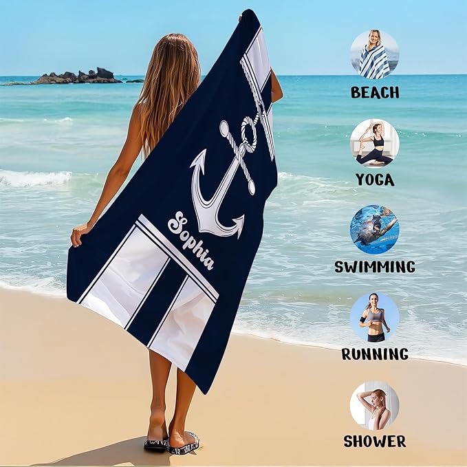 JML Personalized Beach Towel with Name, Custom Anchor Beach Towel, Customized Microfiber Pool Towel, Quick Dry & Absorbent Swim Towel for Adult,Anniversary, Birthday, Summer Holiday,Vacation-StrideForce Fitness