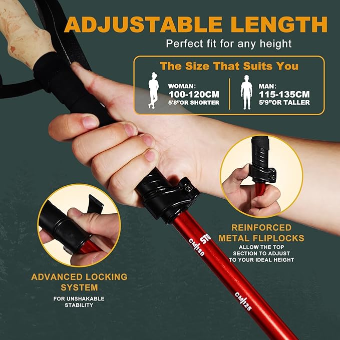 Trekking Poles for Hiking - Walking Sticks for Men, Women, Seniors, 2pc Collapsible Lightweight Aluminum Alloy Hiking Poles for Nordic Walking & Outdoor Adventures-StrideForce Fitness