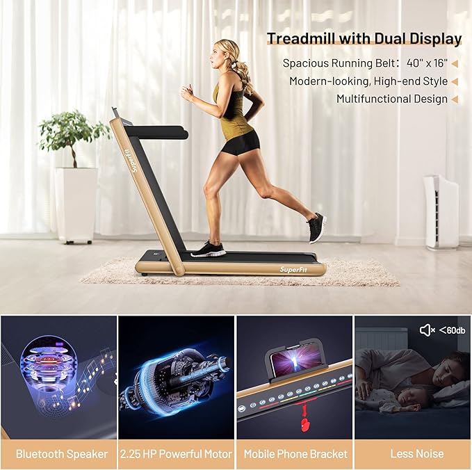 GYMAX Walking Pad, Dual LED Display 2 in 1 Under Desk Treadmill for Home with Remote & Smart App Control, 2.25HP Foldable Portable Treadmill Running Machine for Office Small Space-StrideForce Fitness