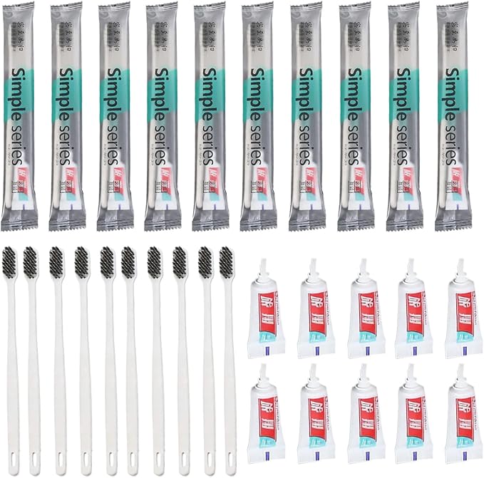 Travel Brush with Toothpaste – 20 Pieces Hygiene Kit | Portable Brush, for Travel Camping Hotels Gym School Hospital Briefcase