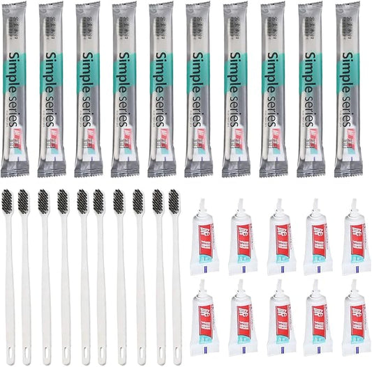 Travel Brush with Toothpaste – 20 Pieces Hygiene Kit | Portable Brush, for Travel Camping Hotels Gym School Hospital Briefcase