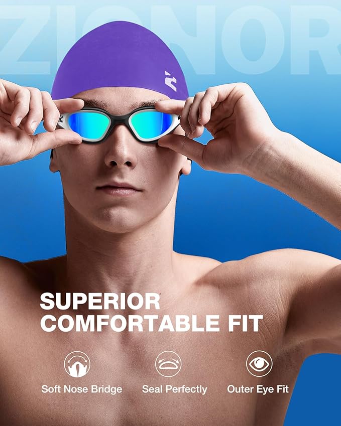 ZIONOR G1 Lite Swim Goggles with Swim Cap Comfortable Anti-fog Swimming Goggles Cap Set for Adult Men Women-StrideForce Fitness
