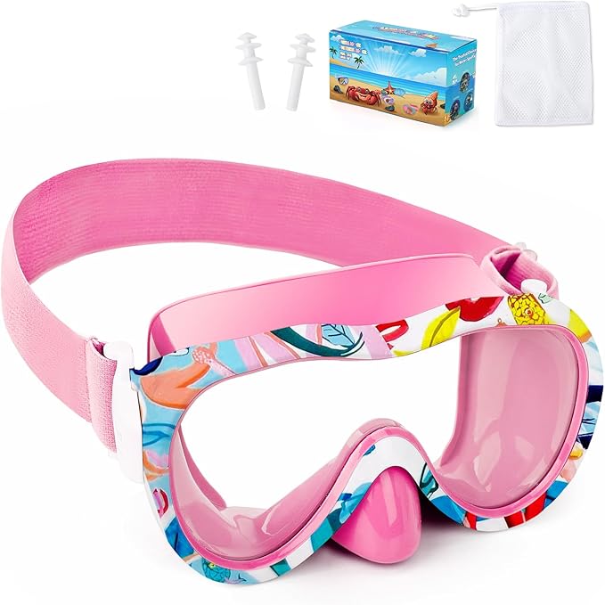 Kids Swim Goggles with Nose Cover, 180° Panoramic Snorkel Mask with Anti-Fog & Anti-Leak Design, Comfort Fabric Strap UV Protection Lens for Boys Girls Ages 3-15-StrideForce Fitness
