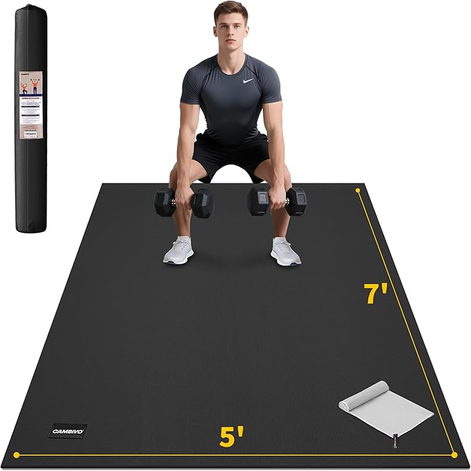 CAMBIVO Large Exercise Mat for Home Workout, 8'x6'/7'x5'/6'x4' (7 mm) Extra Thick Exercise Mat for Home Gym, Shoe-Friendly, Non-Slip Gym Mat for Jump Rope, Weights, Cardio, Fitness-StrideForce Fitness