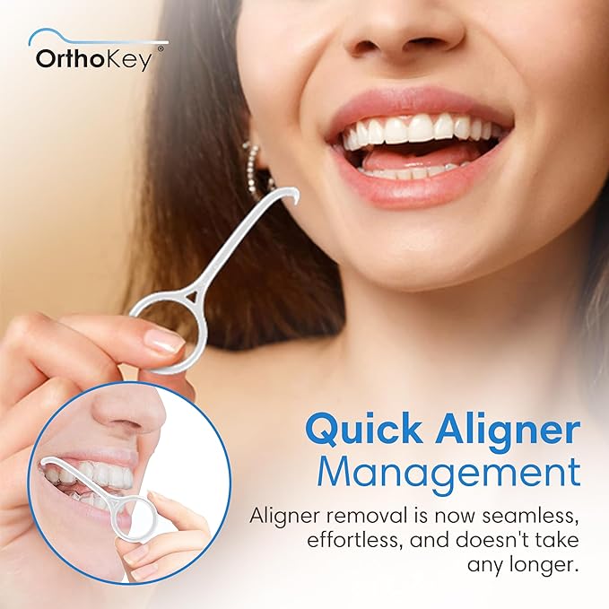 OrthoKey Clear Aligner Removal Tool | Invisible Removable Braces, Denture, Brackets, Retainer Remover Key | Personal Orthodontic Supplies, Dental-Grade for Cleaning & Travel | (2-Pack) Black & White