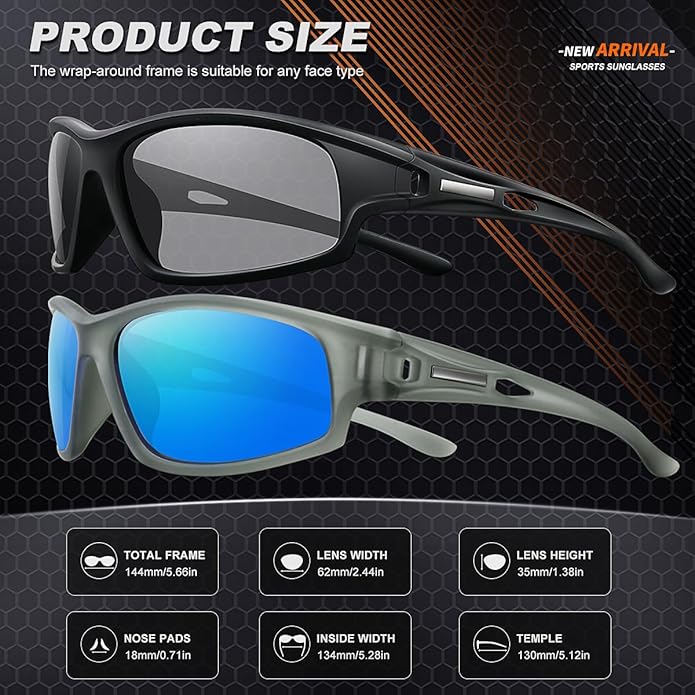 Polarized Sports Sunglasses for Men 100% UV Protection Wrap Around Unbreakable Sun Glasses for Fishing Driving-StrideForce Fitness