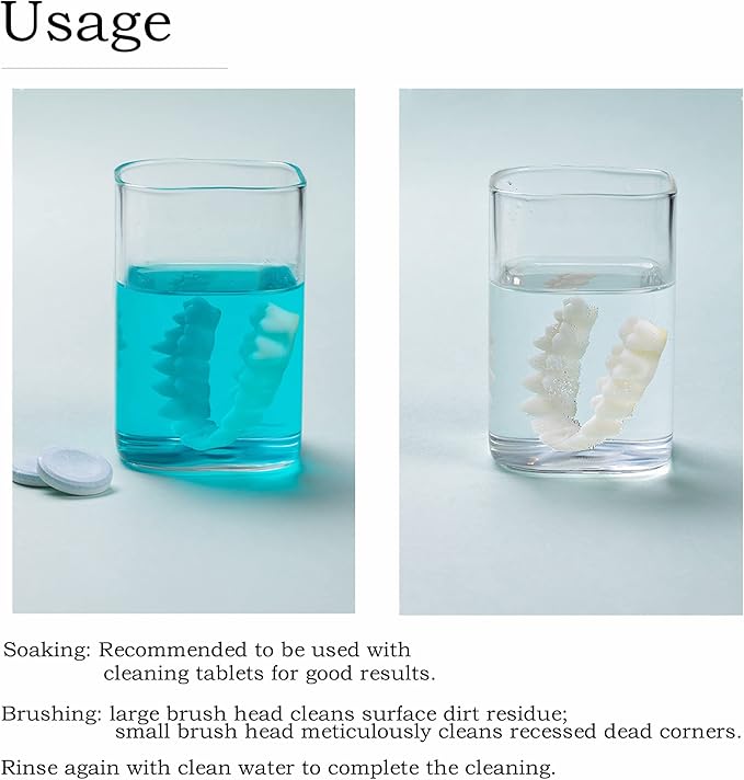 Denture Brush 4Pcs Denture Toothbrushes，Denture Cleaning Care Cleaning Brush ，Double Sided Toothbrush，Multi-Layered Bristles and Rubber Anti-Slip Handle (Purple, Green, Blue, Orange)