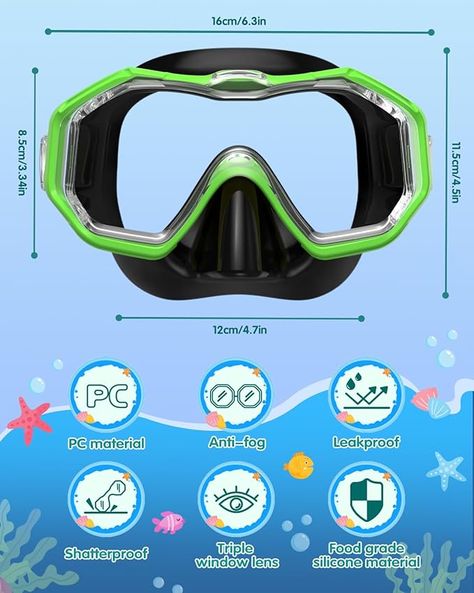 W WSTOO Kids Swim Goggles with Nose Cover,Snorkel Diving Swimming Mask for Youth 5-15,HD 3-Window Wide Vision Anti-Shattered Lens Anti-Fog&Leak-StrideForce Fitness