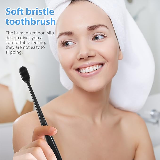 Soft Bristle Toothbrushes for Adults and 4pcs Extra Soft Bristles Black Handle Wave Design Travel Manual Toothbrushes for Sensitive Gums and Daily Oral Care Random Random Color