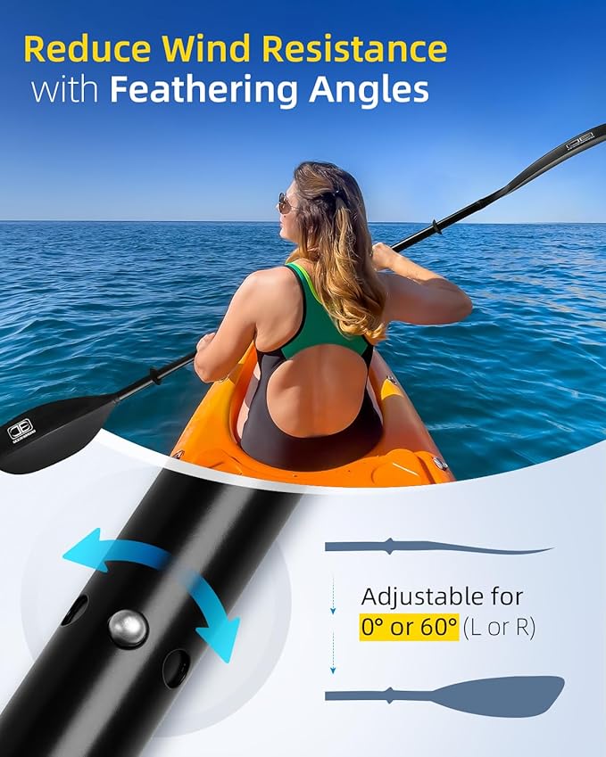 OCEANBROAD Kayak Paddle 86in/218cm, 90.5in/230cm Alloy Shaft 2-Piece Floatable Kayak Oar for Kayaking Canoeing Boating-StrideForce Fitness