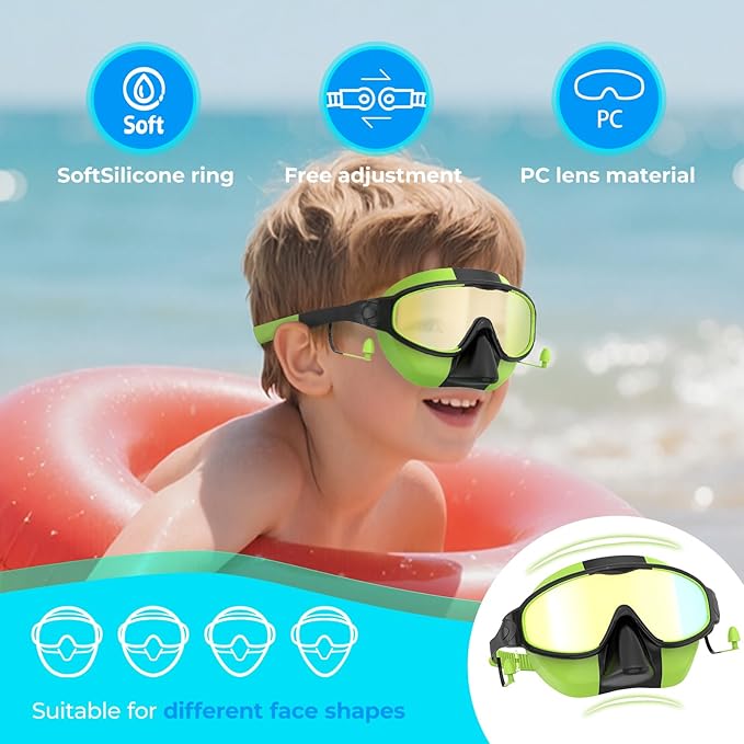 Swim Goggles for Kids 3-15 with Earplugs Large Frame Anti-Fog/UV Swimming Goggles for Boys Girls Toddler 2PCS-StrideForce Fitness