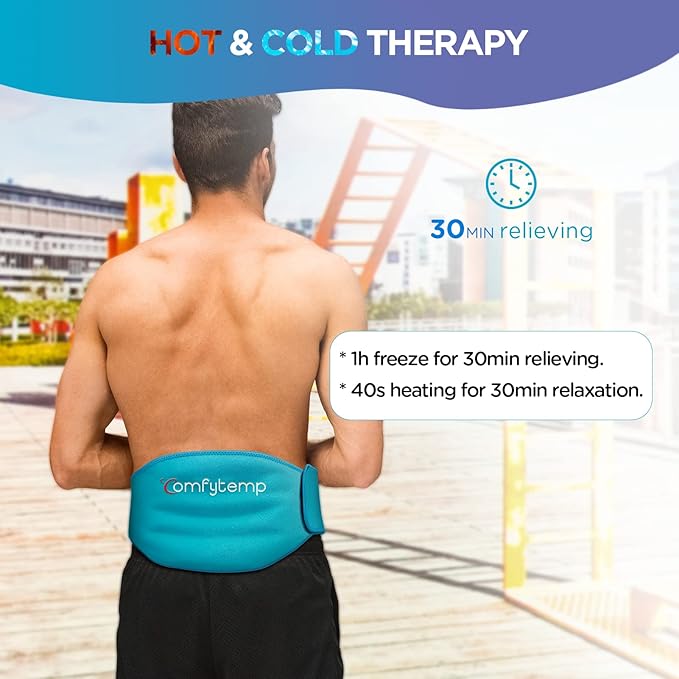 Comfytemp Ice Pack for Lower Back Pain Relief, HSA Approved, Reusable Gel Ice Wrap for Sciatica Nerve Injury, Hot Cold Compress Lumbar Brace for Herniated Disc, Waist Coccyx, Surgery Recovery Items-StrideForce Fitness