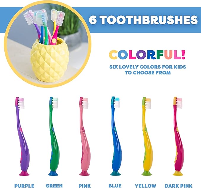 Kids Toothbrush Suction Cup with Covers, Toddler Toothbrush Soft Bristles, Child Toothbrush Suction Cups For Easy Access, Toddler Toothbrushes Handles Perfect For Tiny Hands of Boys and Girls (6 Pack)