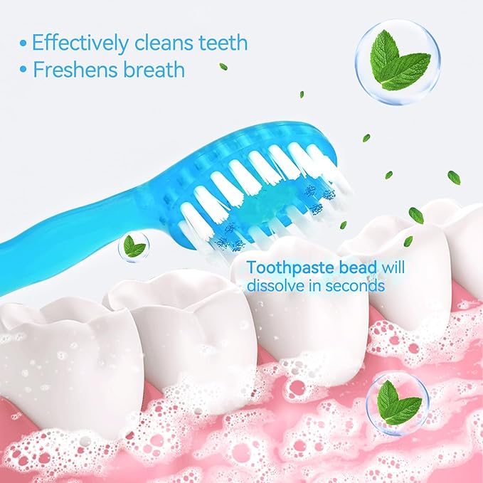 Erinde 24Pack 5 in 1 Mini Disposable Toothbrushes with Toothpaste + Tongue Scraper + Picks + Floss Travel Case, Prepasted Travel Toothbrushes Pick for Work or Travel, Soft Brushes