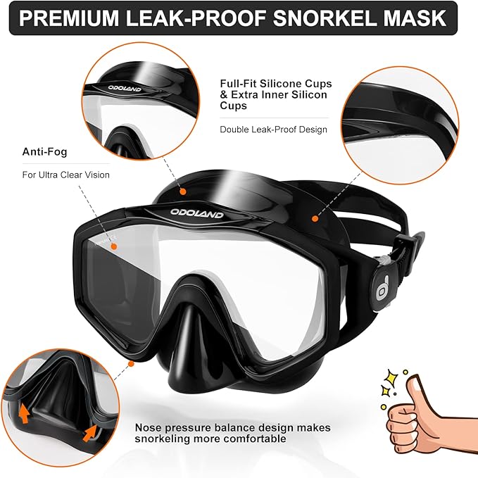 Odoland Kids Snorkeling Packages Snorkel Set, Dry Top Snorkel Mask with Adjustable Swim Fins for Boys and Girls Age 7-14-StrideForce Fitness